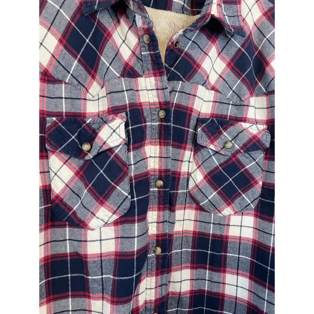 Jachs Girlfriend New York Plaid Blue Faux Fur Lined Western Chore Jacket XXL - Picture 3 of 9